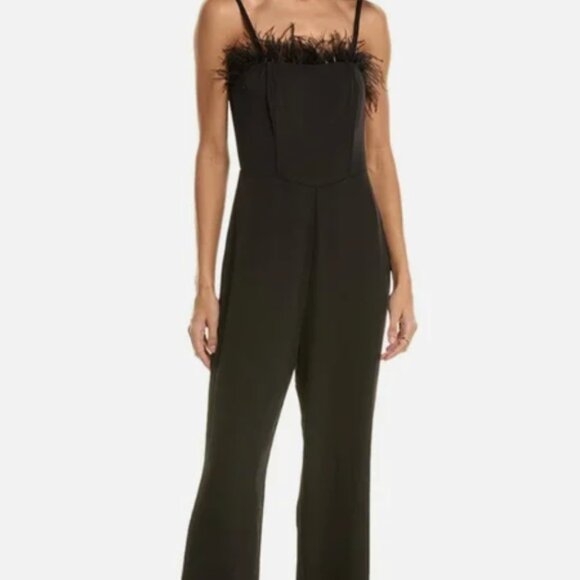 Nicole Miller Black Ostrich Feather Festive Jumpsuit NWT - Picture 6 of 7